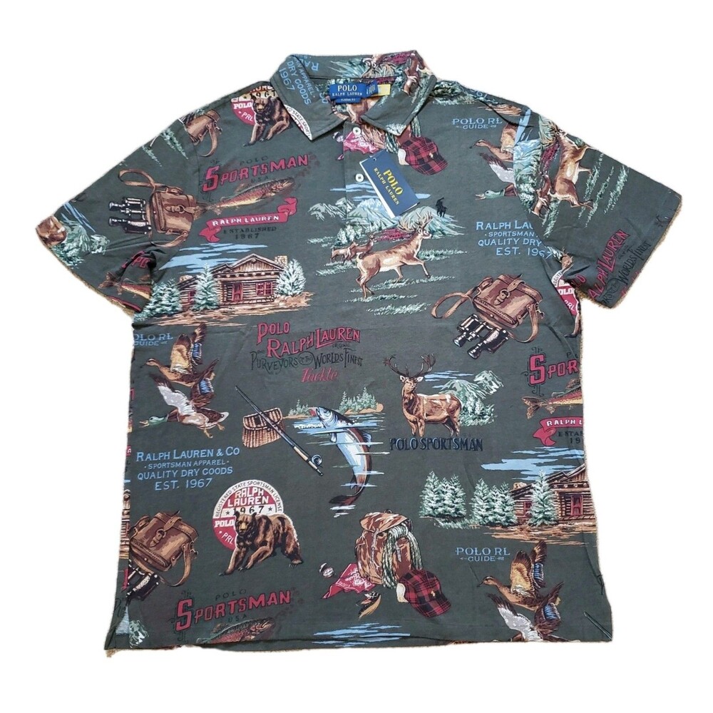 NWT Polo Ralph Lauren Size Large Sportsman All Over Print Polo Shirt Defender